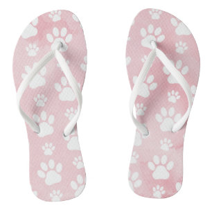 Pattern Of Paws, White Paws, Watercolors, Pink Flip Flops