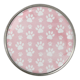 Pattern Of Paws, White Paws, Watercolors, Pink Golf Ball Marker