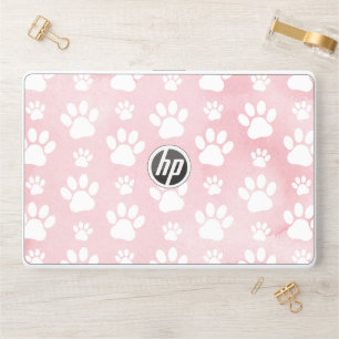 Pattern Of Paws, White Paws, Watercolors, Pink HP Laptop Skin
