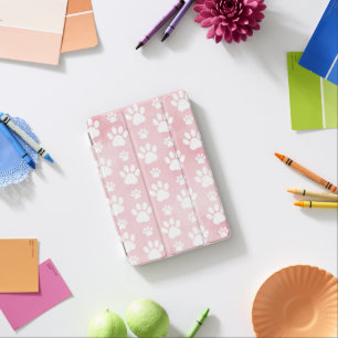 Pattern Of Paws, White Paws, Watercolors, Pink iPad Mini Cover