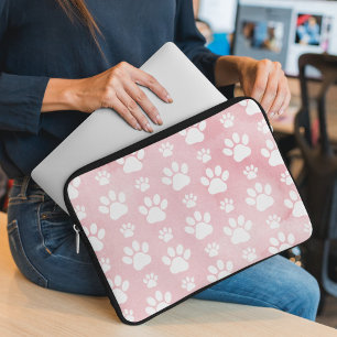 Pattern Of Paws, White Paws, Watercolors, Pink Laptop Sleeve