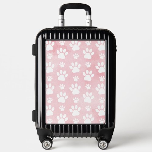 Pattern Of Paws White Paws Watercolors Pink Luggage