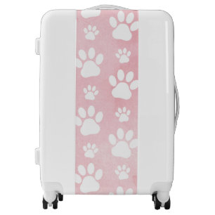 Pattern Of Paws, White Paws, Watercolors, Pink Luggage