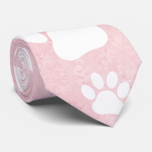 Pattern Of Paws, White Paws, Watercolors, Pink Neck Tie