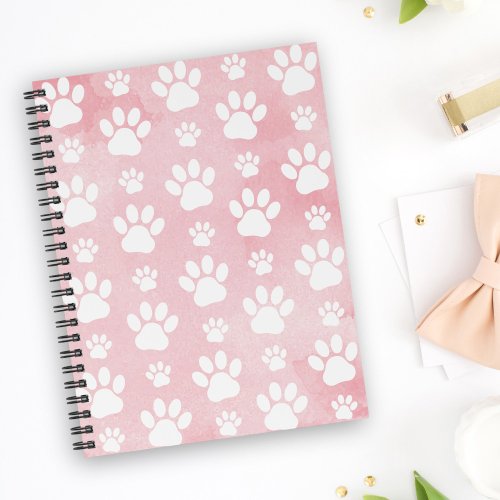 Pattern Of Paws White Paws Watercolors Pink Notebook