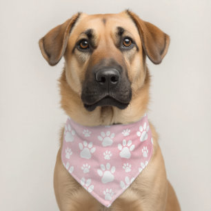 Pattern Of Paws, White Paws, Watercolors, Pink Pet Bandana Collar