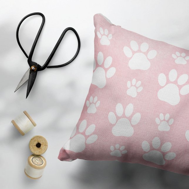 Pattern Of Paws, White Paws, Watercolors, Pink Pillow Case (Creator Uploaded)
