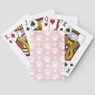 Pattern Of Paws, White Paws, Watercolors, Pink Poker Cards