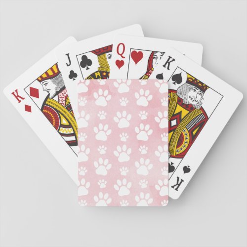 Pattern Of Paws White Paws Watercolors Pink Poker Cards