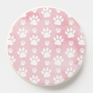 Pattern Of Paws, White Paws, Watercolors, Pink PopSocket