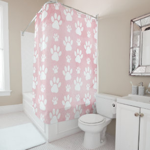 Pattern Of Paws, White Paws, Watercolors, Pink Shower Curtain