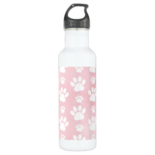 Pattern Of Paws, White Paws, Watercolors, Pink Stainless Steel Water Bottle