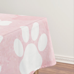 Pattern Of Paws, White Paws, Watercolors, Pink Tablecloth