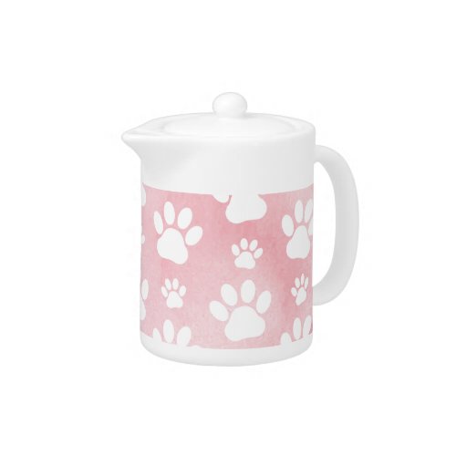 Pattern Of Paws White Paws Watercolors Pink Teapot