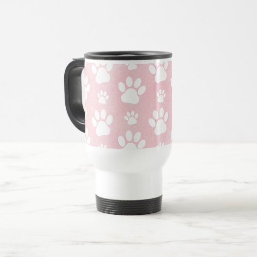 Pattern Of Paws White Paws Watercolors Pink Travel Mug