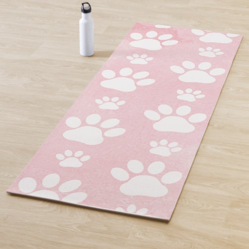 Pattern Of Paws White Paws Watercolors Pink Yoga Mat