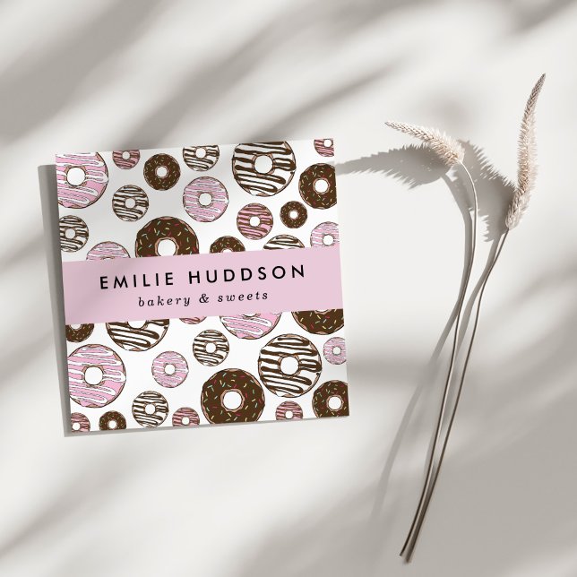 Pattern Of Pink Donuts, Cake Shop, Pastry Shop Square Business Card (Creator Uploaded)