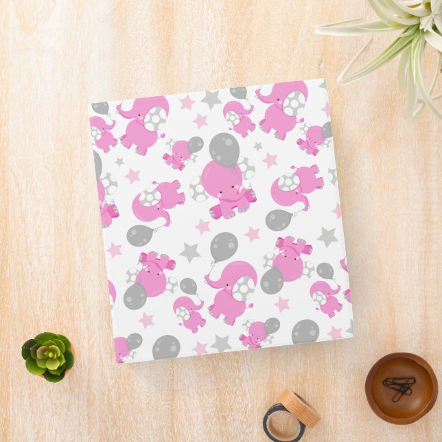 Pattern Of Pink Elephants, Cute Elephants, Stars 3 Ring Binder (In Situ)