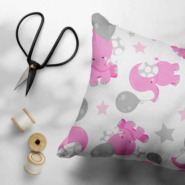 Pattern Of Pink Elephants, Cute Elephants, Stars Accent Pillow (Creator Uploaded)
