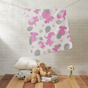 Pattern Of Pink Elephants, Cute Elephants, Stars Baby Blanket