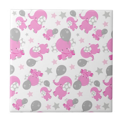 Pattern Of Pink Elephants Cute Elephants Stars Ceramic Tile