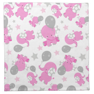 Pattern Of Pink Elephants, Cute Elephants, Stars Cloth Napkin