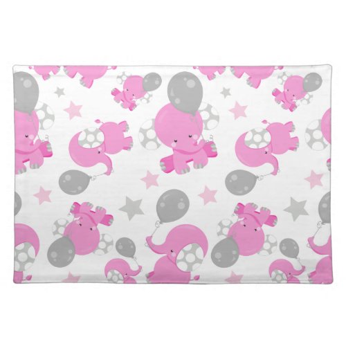 Pattern Of Pink Elephants Cute Elephants Stars Cloth Placemat