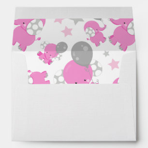 Pattern Of Pink Elephants, Cute Elephants, Stars Envelope