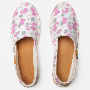 Pattern Of Pink Elephants, Cute Elephants, Stars Espadrilles