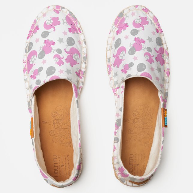 Pattern Of Pink Elephants, Cute Elephants, Stars Espadrilles (Front)