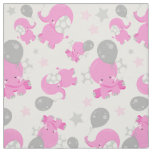 Pattern Of Pink Elephants, Cute Elephants, Stars Fabric