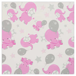 Pattern Of Pink Elephants, Cute Elephants, Stars Fabric