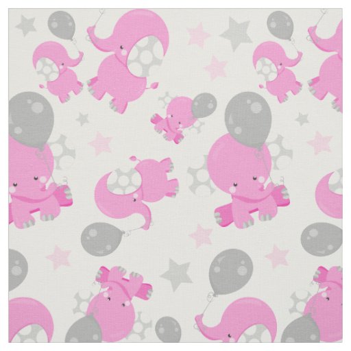 Pattern Of Pink Elephants, Cute Elephants, Stars Fabric