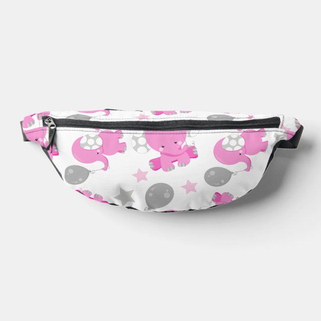 Pattern Of Pink Elephants, Cute Elephants, Stars Fanny Pack (Lay Down)