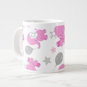 Pattern Of Pink Elephants, Cute Elephants, Stars Giant Coffee Mug