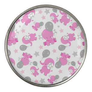 Pattern Of Pink Elephants, Cute Elephants, Stars Golf Ball Marker
