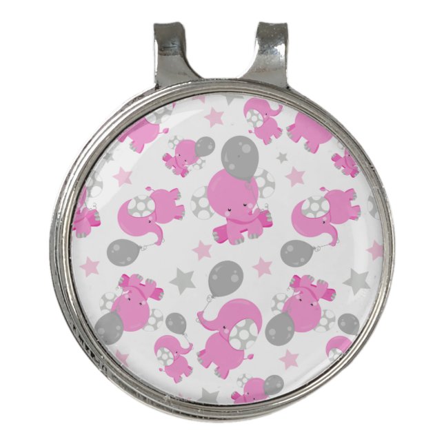 Pattern Of Pink Elephants, Cute Elephants, Stars Golf Hat Clip (Front)