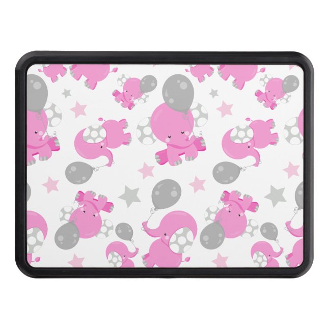 Pattern Of Pink Elephants, Cute Elephants, Stars Hitch Cover (Front)