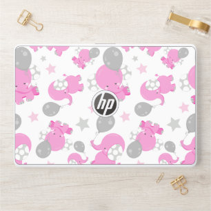 Pattern Of Pink Elephants, Cute Elephants, Stars HP Laptop Skin