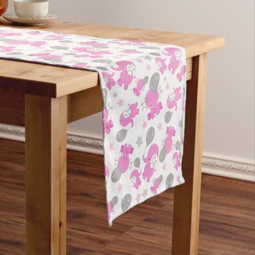 Pattern Of Pink Elephants Cute Elephants Stars Medium Table Runner