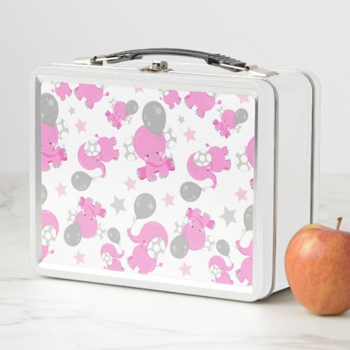 Pattern Of Pink Elephants Cute Elephants Stars Metal Lunch Box