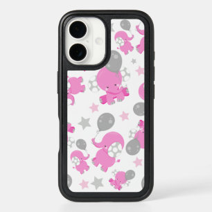 Pattern Of Pink Elephants, Cute Elephants, Stars iPhone 16 Case
