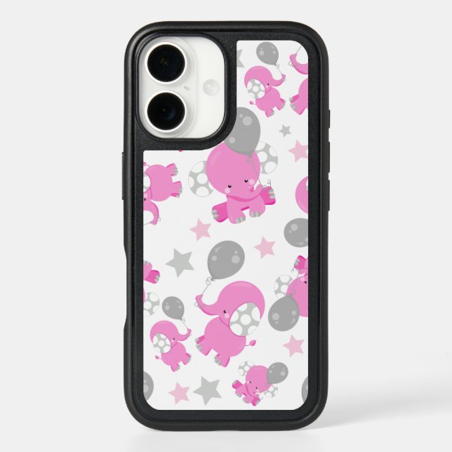 Pattern Of Pink Elephants, Cute Elephants, Stars Otterbox iPhone Case (Back)