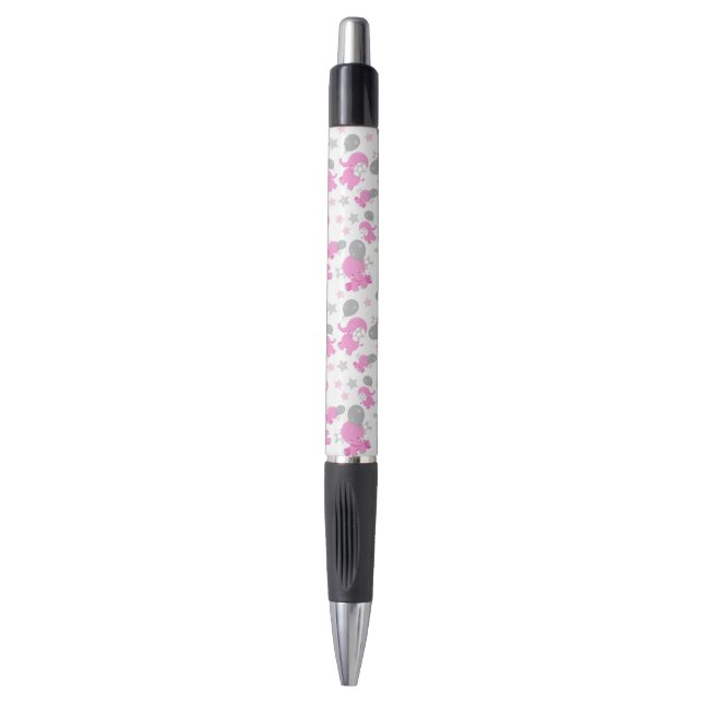 Pattern Of Pink Elephants, Cute Elephants, Stars Pen (Front Vertical)