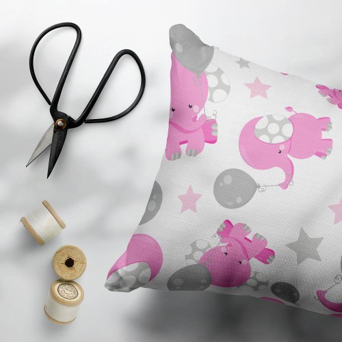 Pattern Of Pink Elephants Cute Elephants Stars Pillow Case