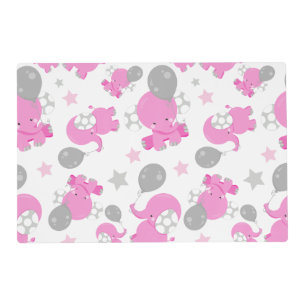 Pattern Of Pink Elephants, Cute Elephants, Stars Placemat