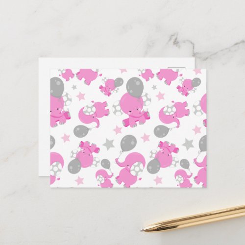 Pattern Of Pink Elephants Cute Elephants Stars Postcard