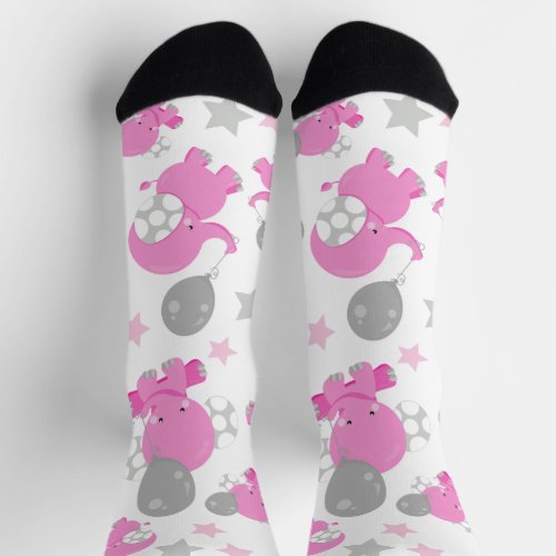 Pattern Of Pink Elephants Cute Elephants Stars Socks