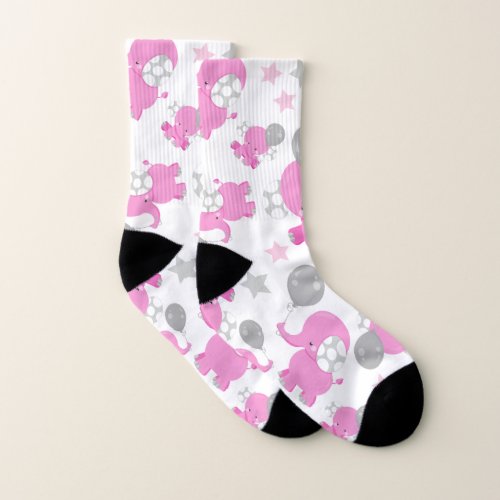Pattern Of Pink Elephants Cute Elephants Stars Socks
