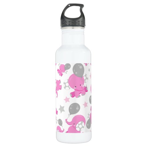 Pattern Of Pink Elephants Cute Elephants Stars Stainless Steel Water Bottle